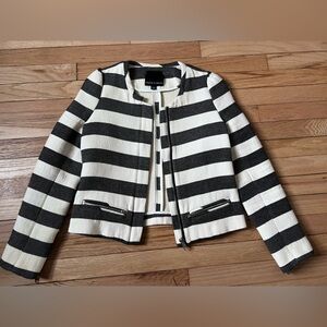 Harlowe & Graham Black and White Striped Cropped Jacket
